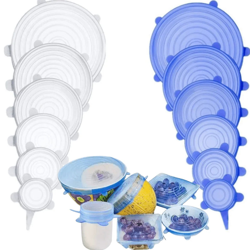 Kit 6 Tampas de Silicone Reutilizável (UNIVERSAL) - Super Elástico - Mega Shopee