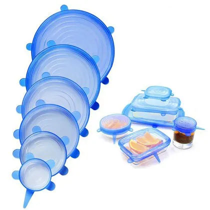 Kit 6 Tampas de Silicone Reutilizável (UNIVERSAL) - Super Elástico - Mega Shopee